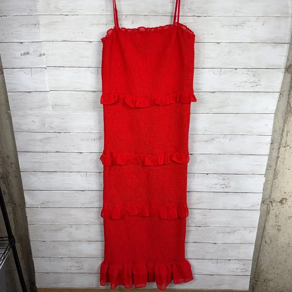 bebe Red Ruffle Midi Dress - Picture 5 of 7